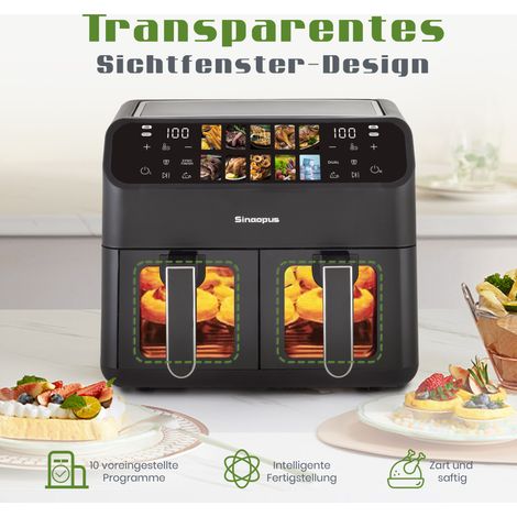 Friggitrice ad aria 9 L XXL a doppio cestello, 2000 W, display LED touch, 80-200 °C, nero DESVIAE (1/5)