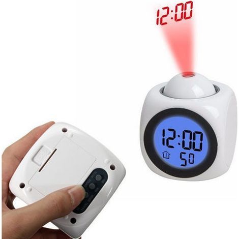 LED Projection Digital Alarm Clock – 12/24 Hour Display – Voice Control – Snooze Function White (1/5)