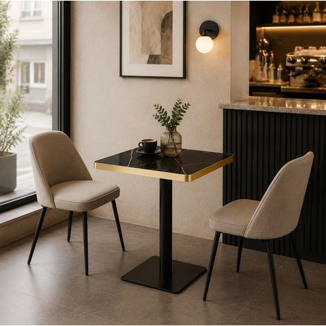 Table de salle à manger 60x60x74 cm en MDF et métal noir, moderne pour petit espace FloraGrace (1/5)