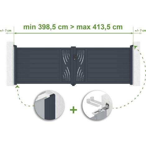 Portail battant ajustable en largeur VELETA 4m H.120cm Aluminium Gris Anthracite (1/4)