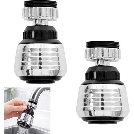 Lot de 2 robinets de cuisine rotatifs à 360° - Aérateur de jet avec mode pulvérisation/jet et adaptateurs - Passoire de robinet pour salle de bain et balcon - Argenté (1/5)