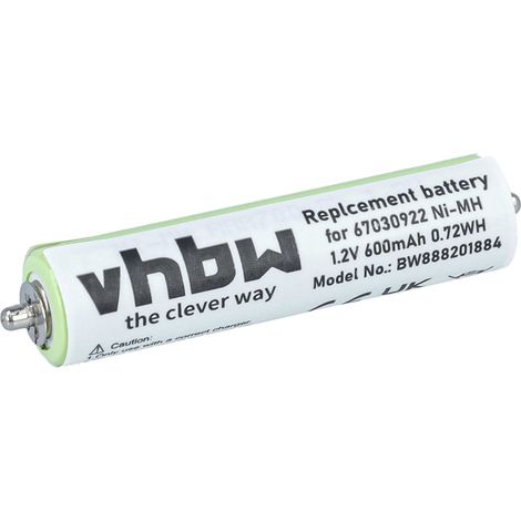 vhbw Battery Replacement for Braun 67030922, 1HR-4UC, 7030922 for Electric Razor Hair Clippers (600mAh, 1.2 V, NiMH)