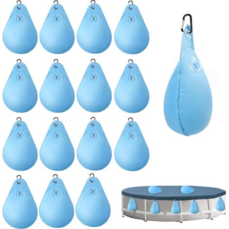 Lot de 16 poids pour bâche de piscine avec crochets – Sacs de lestage suspendus étanches en PVC épais – Poids antigel pour bâche d'hivernage, adaptés aux piscines hors-sol