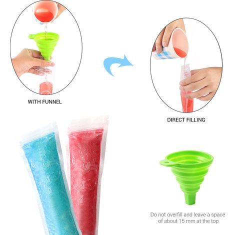 100 Stück/Packung Gefrierbeutel aus Kunststoff für Eis am Stiel, Eiscreme-Form, DIY-Joghurt, Sommergetränke mit Trichter (1/5)
