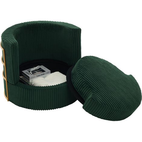 Sillón giratorio 360° de terciopelo acanalado verde oscuro con almacenaje, 2 unidades (1/5)