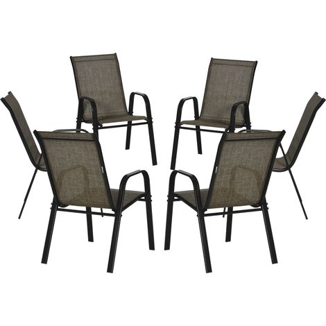 Chaises de jardin set de 6 pièces, chaises de jardin empilables en métal et tissu respirant, marron (1/5)
