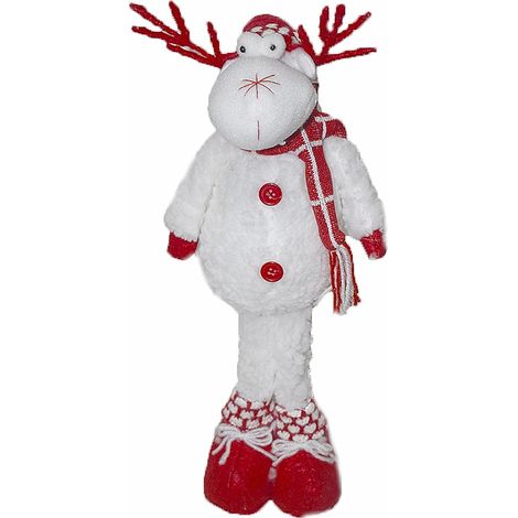 Renna bianca con corna cappello sciarpa rossa cm 45 per sotto albero di natale decorazione vetrina addobbi casa (1/5)