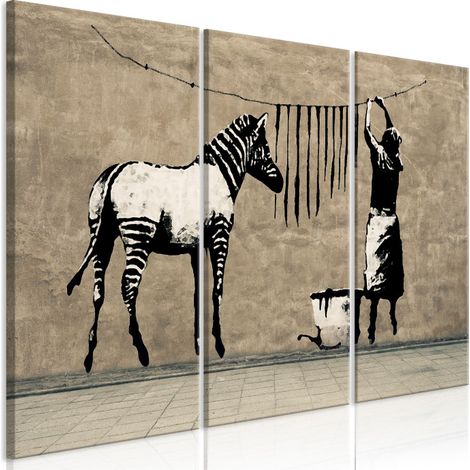 Tableau 3 Panneaux "Banksy - Washing Zebra on Concrete" 60 x 90 cm (1/2)