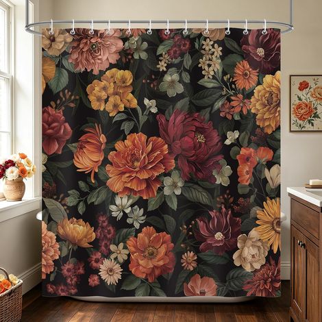 Rideau de Douche Fleurs Foncé 180x180cm Polyester Imperméable (1/5)