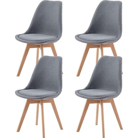 4er Set Esszimmerstühle Skandinavisches Design Leinen Polsterstuhl Massivholz Buche Grau (1/5)