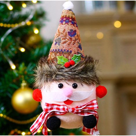 Ornement suspendu Père‑Noël en tissu motif ethnique 23 cm pour sapin de Noël (1/3)