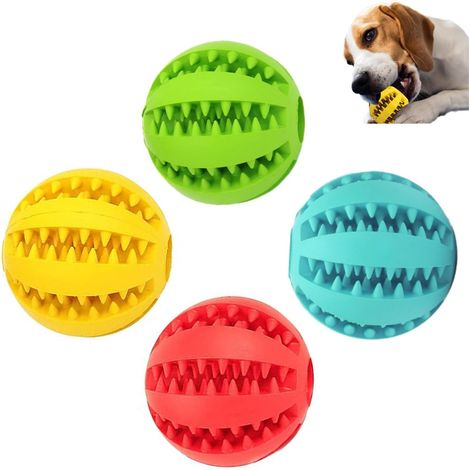 Lot de 4 balles pour chien - 5 cm - Balle robuste avec fonction de soin dentaire - Jouet résistant aux morsures - En caoutchouc naturel - Pour petits chiens (1/5)