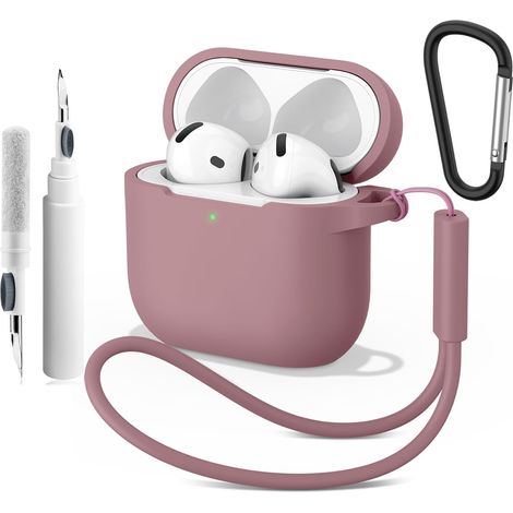 Coque Compatible avec AirPods 4 2024 avec Kit de Nettoyage, LED Avant Peut être Visible, Housse en Silicone Anti-Choc Etui de Protection avec Porte-clés et Cordon (Violet Fumé) (1/5)