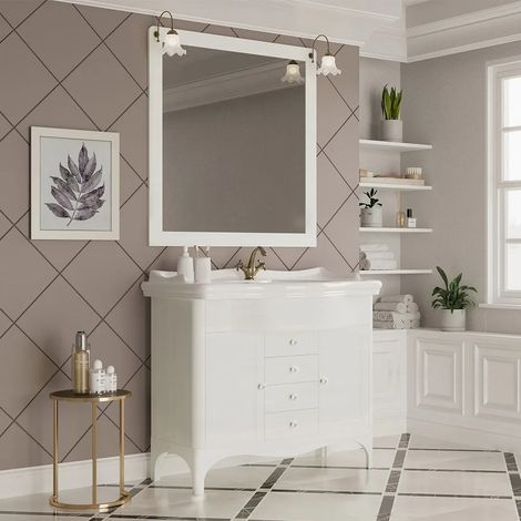 Mobile bagno a terra 115 cm bianco decape con lavabo specchio e lampade Romantica (1/5)