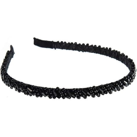 Bandeau pour femme avec perles de faux cristal, élastique et antidérapant, léger et fin.-Black (1/5)