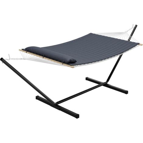Hamac 2 Places avec Support Pliant - Hamac Rembourré Rembourrage de Luxe - Structure Acier Robuste - Haute Résistance - Gris Foncé (1/5)