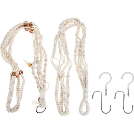 Panier suspendu pour plantes de coton, corde fine tressée et support en fer pots fleurs (1/5)