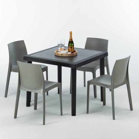 Schwarz Quadratisch Tisch und 4 Stühle Farbiges Polypropylen-Außenmastenset Grand Soleil Rome Passion - Grau