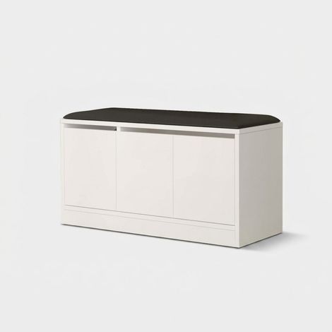 Zapatero blanco de aglomerado, 89,6 x 45,8 cm, fondo 35,5 cm, con cubierta de piel sintética (1/5)