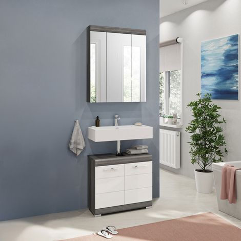 Meuble sous lavabo + armoire de toilette anthracite et blanc - ORIE