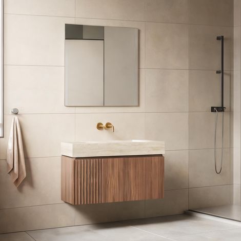 Meuble sous vasque suspendu finition marron finish avec plan (1/5)