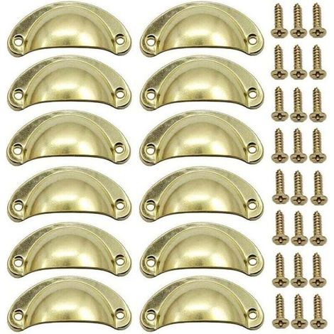 Lot de 12 poignées de porte rétro en forme de coquillage, dorées, 82 mm, avec vis. (1/4)