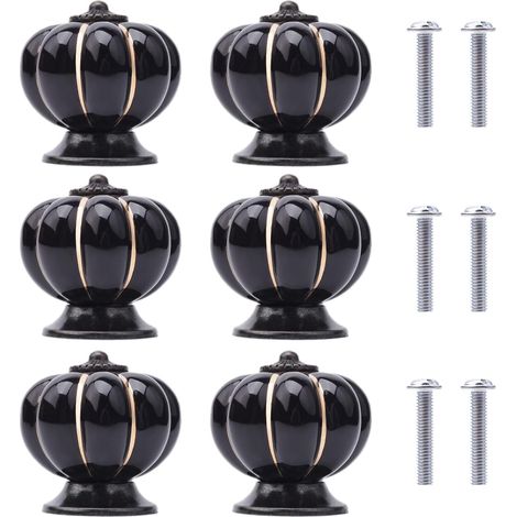 pomos de cerámica para cajones, pomos de cerámica con forma de calabaza para muebles, tiradores para armarios de cocina (negro) (1/5)
