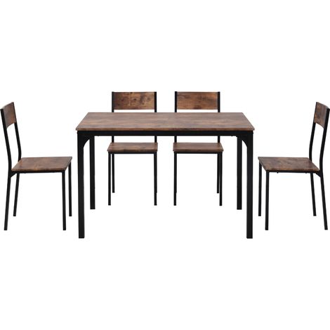 Set da pranzo con tavolo e 4 sedie, marrone, MDF e acciaio (1/5)