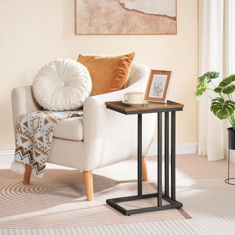 Beistelltisch, Sofatisch, C-Form, kleine Kaffeetisch, 45.9 x 24.8 x 63.5 cm, Wohnzimmertisch mit verstellbare Füße, Metallgestell, Industrie-Design, HOOBRO EBF02SF01G1