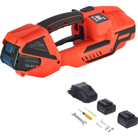 Mophorn Akku-Umreifungsgerät, 2 x 4000 mAh Batterien, Elektrisches Gerät mit Digitalanzeige für 9–16 mm breite PP/PET-Bänder, Spannwerkzeug für Karton- und Palettenverpackungen (1/5)