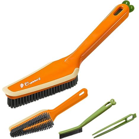 Bathroom Cleaner Shower Cleaning Brush, Floor Scrubbing Carpet Hard Bristle Brushes with Handle Crevice Brush Clip Rubber Scraper Supplies for Bathtub Toilet Sink Tile (Orange)