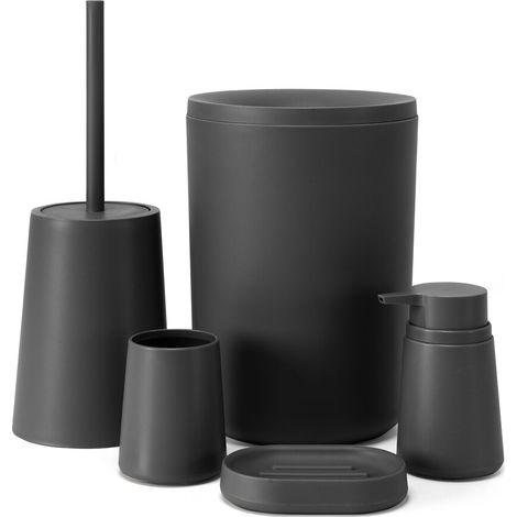 Set accessori bagno completo da 5 pezzi in plastica grigio Pop (1/5)