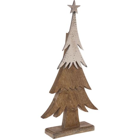 Atmosphera – Décoration de Noël en bois sapin marron – Dimensions H. 52 cm – Pour ambiance chaleureuse – Matériaux bois et métal