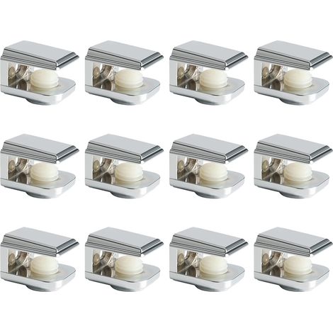 Support Étagère Verre Support d'Étagère Réglable et Adaptable d'Épaisseur de 5-8MM pour Salle de Bain, Fixation Murale à Vis, Finition Chrome Poli en Alliage de Zinc, 12 Pcs, EBL1015-12P (1/5)