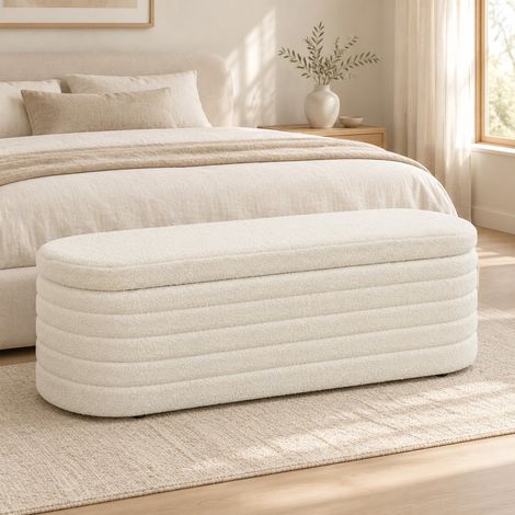 Panca contenitore per camera con収納, Teddy-Fleece, 116 x 41 x 40,5 cm, crema DESVIAE (1/5)