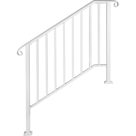 Piquet de Main Courante 1/2/3/4/5 Convient à 1 à 5 marches Main Courante d'escalier en Fer forgé Blanc Noir avec kit d'installation Rails extérieurs (Color : Silver, Size : White 3-Step) (1/5)