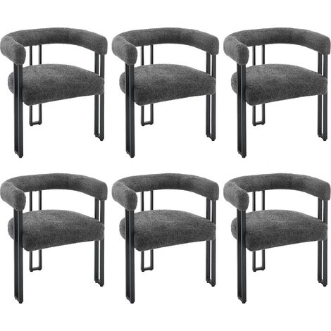 Woltu – Lot de 6 chaises de salle à manger en chenille et métal – Dossier et accoudoirs rembourrés – Capacité de charge 150 kg – Dimensions 61.5x51.5x72 cm
