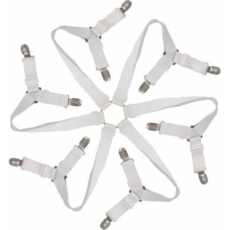 Tendeur Drap Housse Élastique Réglable 6-Voies - Attaches Draps Housses pour Matelas Ronds et Carrés (Blanc) (1/4)