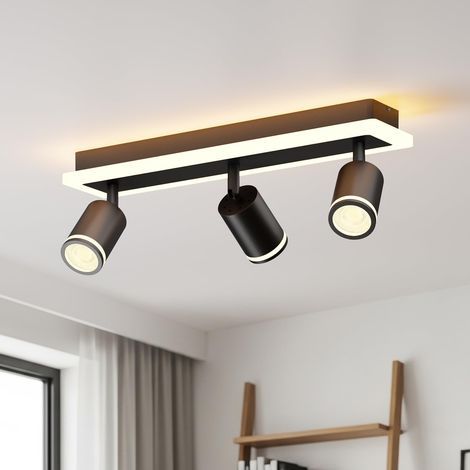 LED Ceiling Spotlight, Black GU10 Ceiling Light, 3-Light Indoor Light Fixture for Living Room, Rectangular Base with Integrated Light Bar (Bulb Not Included) (1/5)