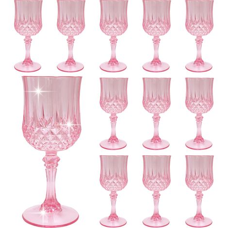 LEYEQU - Gobelets à vin en plastique rose, gobelets de fête en plastique, verres pour réception de mariage, fournitures pour grands événements (12, rose) (1/5)