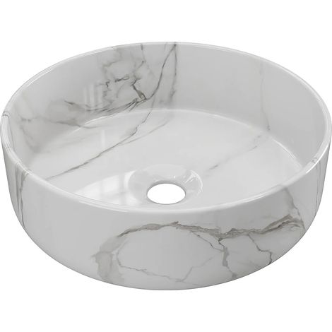 Lavabo da appoggio rotondo Bianco effetto marmo in Ceramica 36 cm VIAMARBA
