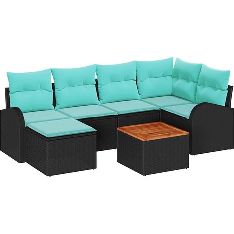Garden Sofa Set 7 pcs Black and Turquoise Poly Rattan vidaXL (1/5)