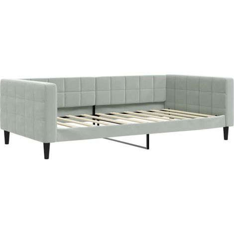Canapé-lit en velours gris clair, 100 x 190 cm (1/5)