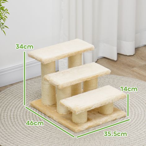 Escalier doux pour animaux âgés arthritiques, marches basses de 11 cm, adapté aux chiens et chats, revêtement en peluche beige crème, aide à monter sans douleur. (1/5)