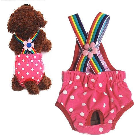 Couches pour chiennes, culottes hygiéniques lavables et réutilisables, bretelles élastiques réglables par bouton, imprimé à pois, pour chiennes de petite et moyenne taille, taille XS, rouge.