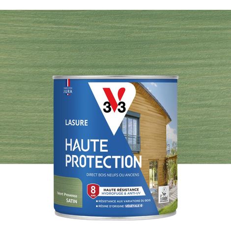 Lasure Bois extérieur Vert provence satin - Protection 8 ans - résistance hydrofuge et anti-UV - Résiste aux variations du bois - résine d'origine végétale - 0,75L (1/4)