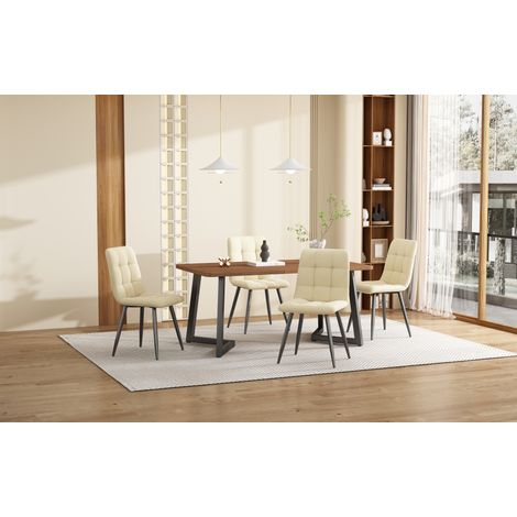 Tavolo da pranzo rettangolare 117x68 cm in MDF con gambe in metallo nero e effetto noce (1/5)