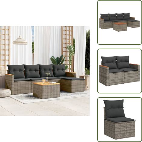 Salon de jardin 6 pcs avec coussins gris résine tressée - Ensemble Salon De Jardin - Mobilier De Jardin - Salon Extérieur - Canapé Jardin - Chaise Jardin (1/5)