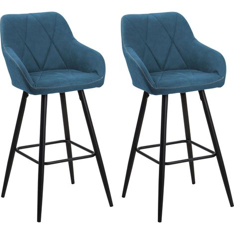 Conjunto de 2 sillas de bar de poliéster azul acolchado reposabrazos Darien (1/5)