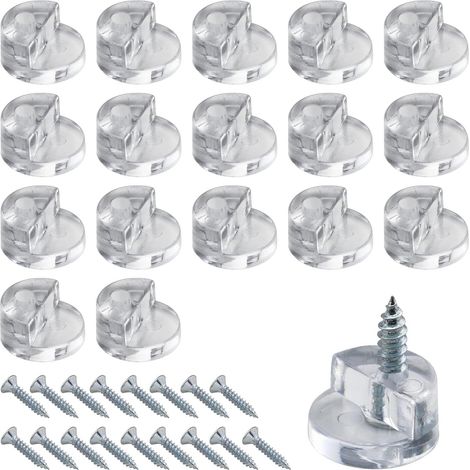 Kit de 18 pinces de fixation pour verre, clips transparents en plastique pour porte de placard et supports de miroir avec vis, pour fixer du verre de 3-4 mm, portes de placard, fenêtres et miroirs. (1/4)